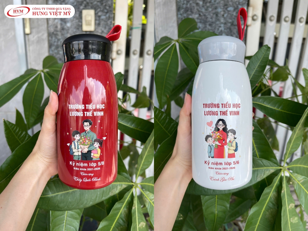 Mẫu bình giữ nhiệt in logo, in hình trường Tiểu Học Lương Thế Vinh